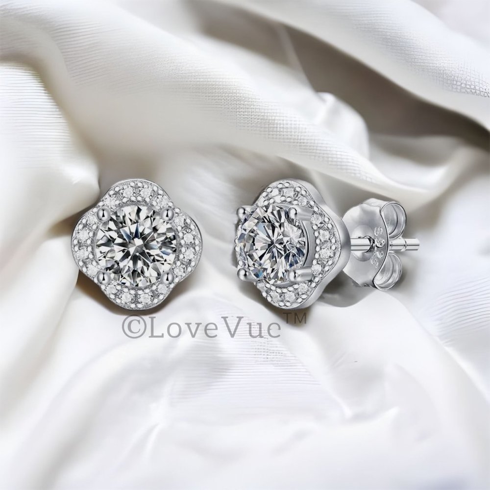 Certified 1ct. t.w. Diamond Clover Halo Stud Earrings - Picture 4 of 15